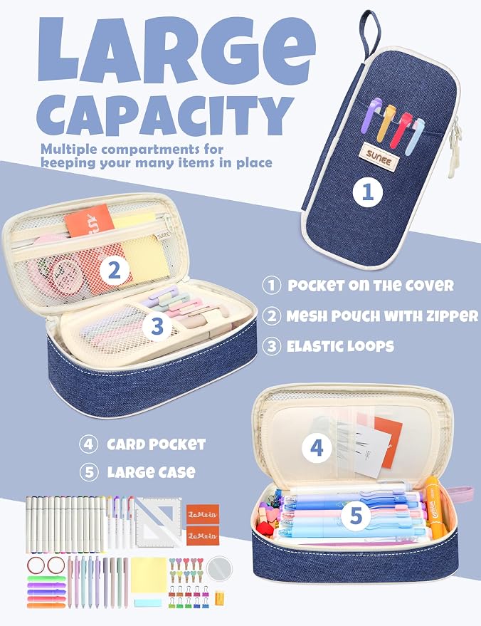 SUNEE Cute Pencil Case, Aesthetic Pen Pouch, Colored Large Pencil Bag - Image 2