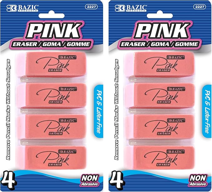 BAZIC Products Pink Bevel Block Erasers by BAZICProducts