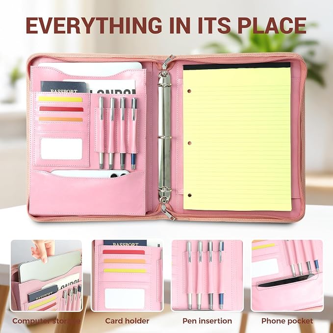 Faux Leather Zippered Padfolio - Image 2
