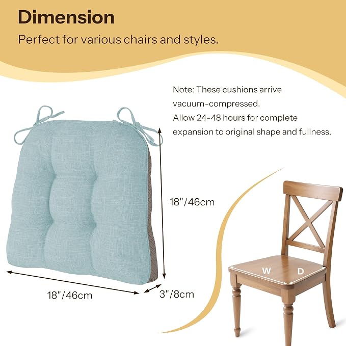 Chair Cushions for Dining Chairs 2 Pack, Aqua Blue | Non-Slip, - Image 2