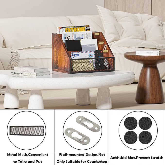 Mail Organizer Countertop, Wooden Mail Holder, 4 Slot Letter Holder - Image 6