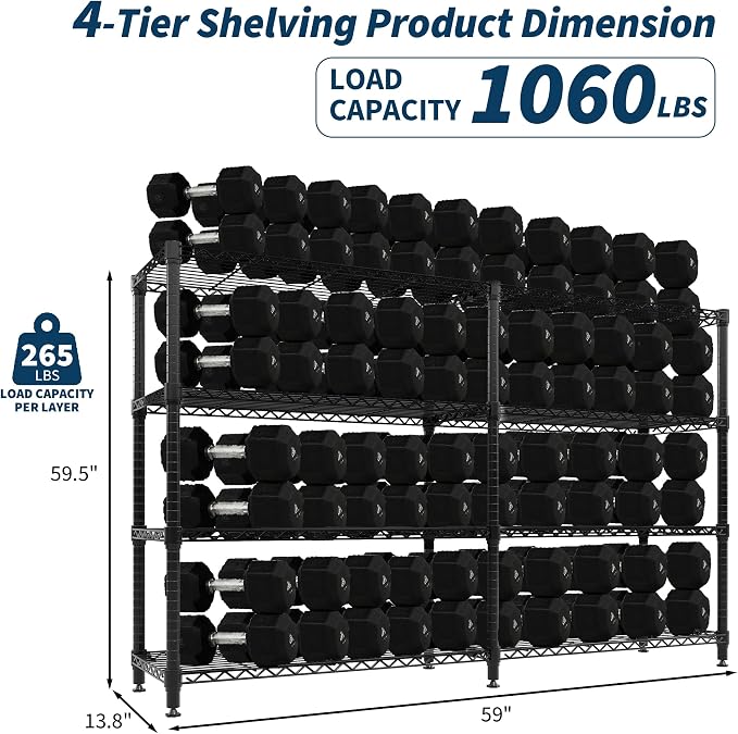 MilleLoom 4-Tier Metal Shelving Unit, Heavy Duty Storage Shelves Adjustable - Image 3