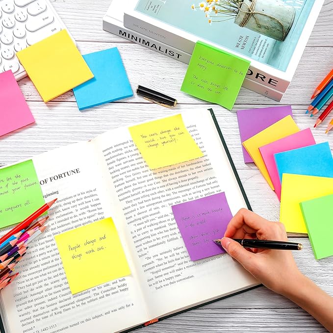 Leinuosen 102 Pack Sticky Notes 3 x 3 Inches Cute Sticky Notes Bright Colors Self Stick Pads Memo Easy to Post for Home Desk Office Notebook, Message Reminder, Stationary Supplies Office Supplies-DeskLoop Office