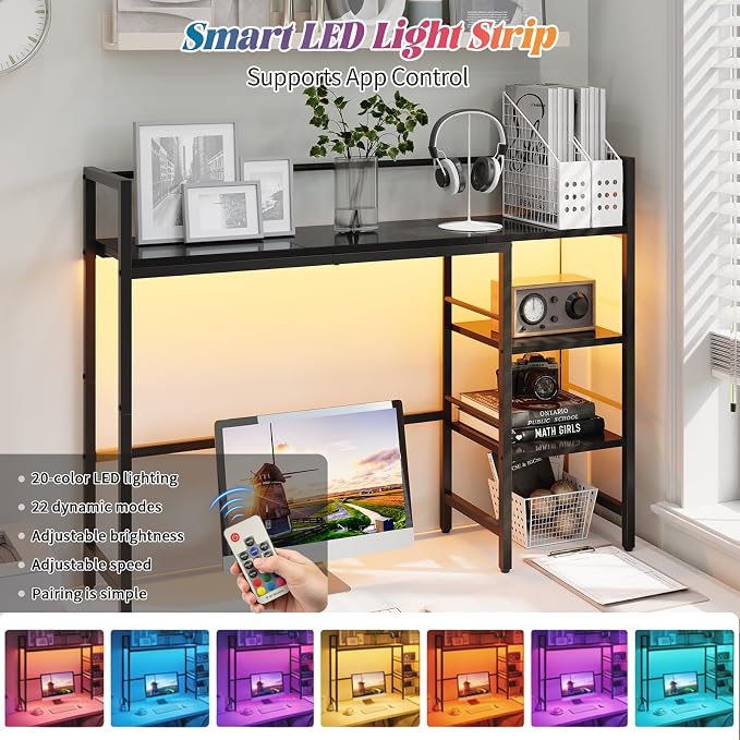 HavenlyYouth Desk Shelf with LED Light Strip, 3-Tier Storage Desktop Organizer - Image 5