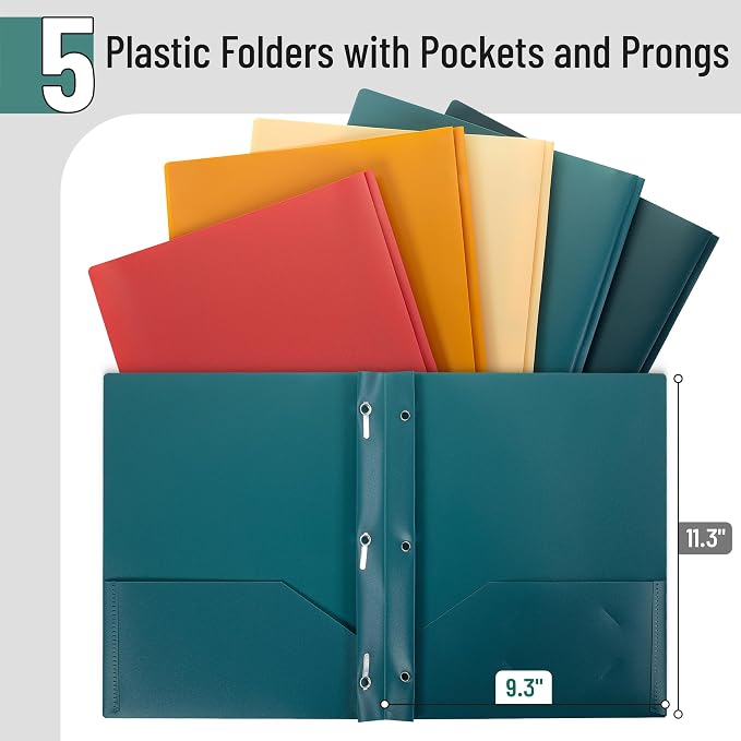 Mr. Pen- Plastic Folders with Pockets and Prongs, 5 Pack, Letter Size | Vintage - Image 2