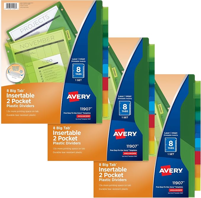 Avery Dividers for 3 Ring Binders, 8-Tab Sets, Two-Pocket Plastic Binder by Avery