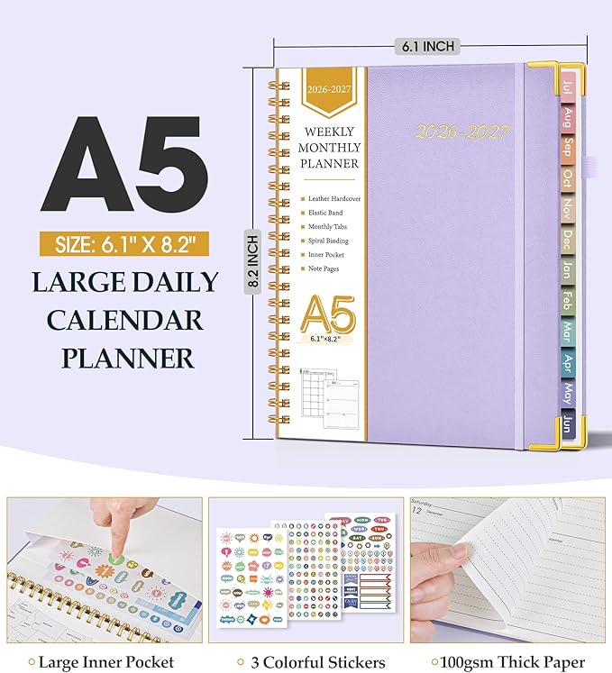 Academic Planner 2026-2027, Hardcover Leather Weekly and Monthly Calendar - Image 5