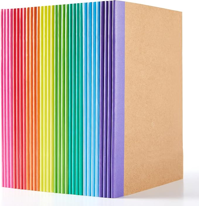 32 Pack Composition Notebooks Bulk, Feela Kraft Cover Lined Blank College Ruled Composition Travel Journals with Rainbow Spines For Women Students Business, 60 Pages, 8.3”x 5.5”, A5, 8 Colors-DeskLoop Office