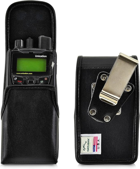 Unication G1 Voice Pager Carry Case and Holster, Black Leather Pouch with Heavy Duty Rotating Belt Clip, (Black Leather Pouch/Metal Belt Clip)