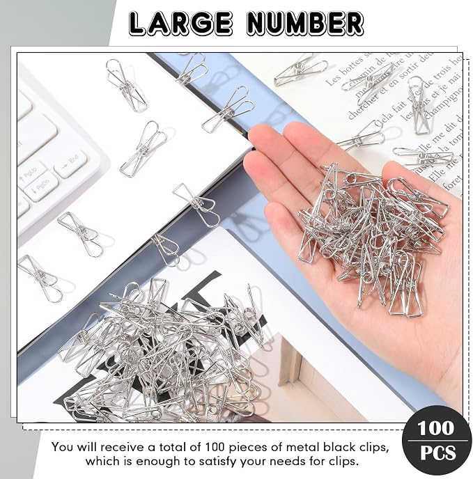 100 Pcs Paper Clips Metal Wire Hollow Out Clothespins Multi Purpose Utility - Image 3