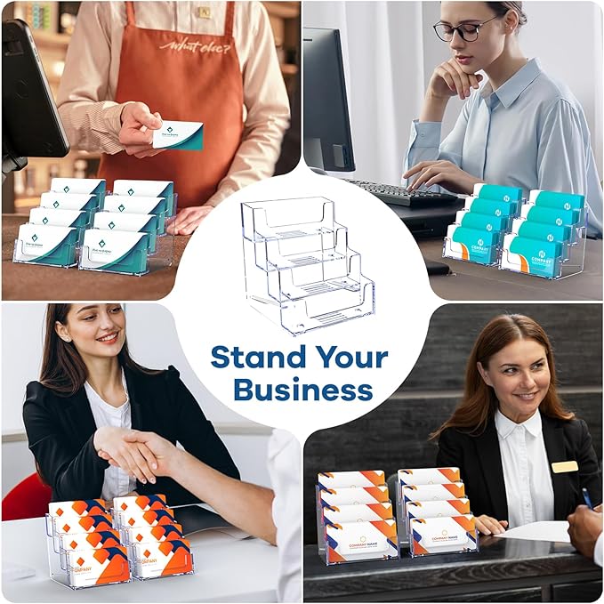 Acrylic Business Card Holder for Desk, Clear Plastic Business Card Stand with 4 Tier, Multiple Business Display Holder for Exhibition, Office and Hotel, 2 Pack-DeskLoop Office