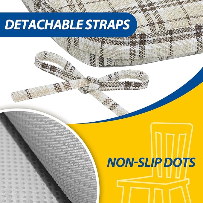 AAAAAcessories D-Shaped Chair Cushions, Machine-Washable Cover, Tan Plaid - Image 5