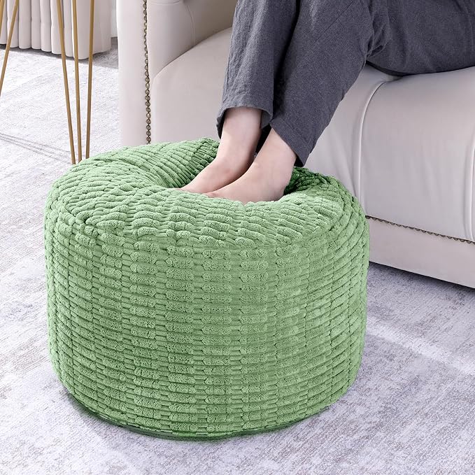 HOMBYS Unstuffed Ottoman Pouf Cover, Round Faux Fur Foot Stool, Fuzzy Chair - Image 2