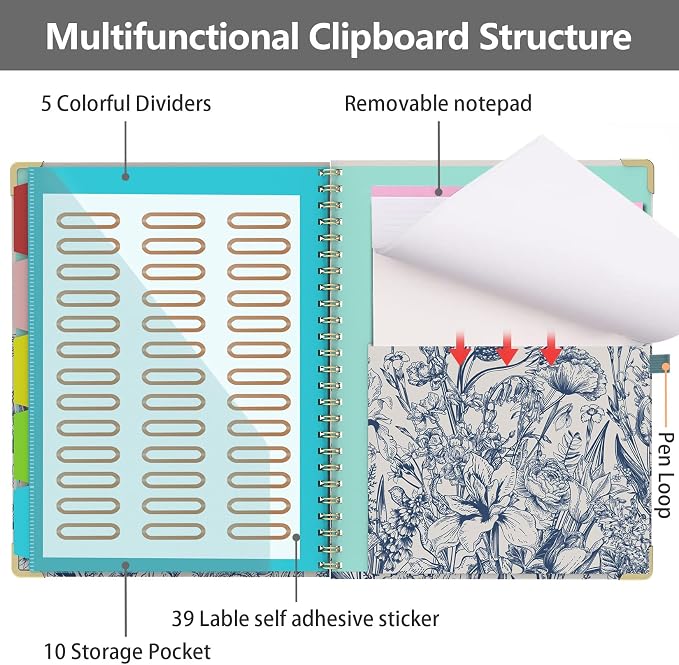 Clipboard Folio with Storage 8.5 X 11 Padfolio Notebook, Clipboards with - Image 3