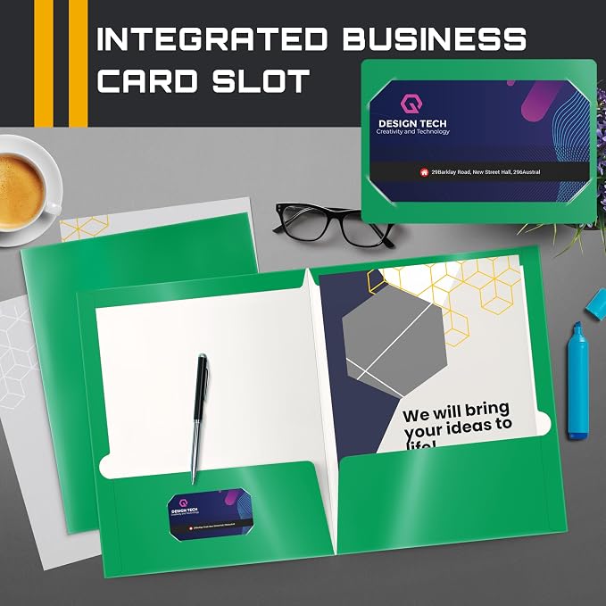Better Office Products 2 Pocket Glossy Laminated Green Paper Folders, Letter - Image 3