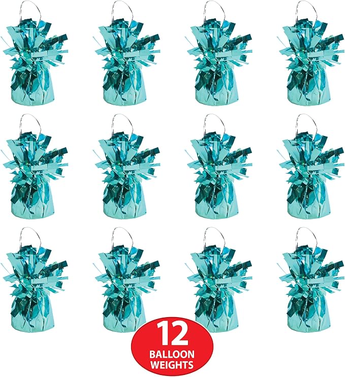 Beistle 50804 12-Piece LB Metallic Wrapped Balloon Weights, Light Blue - Image 4