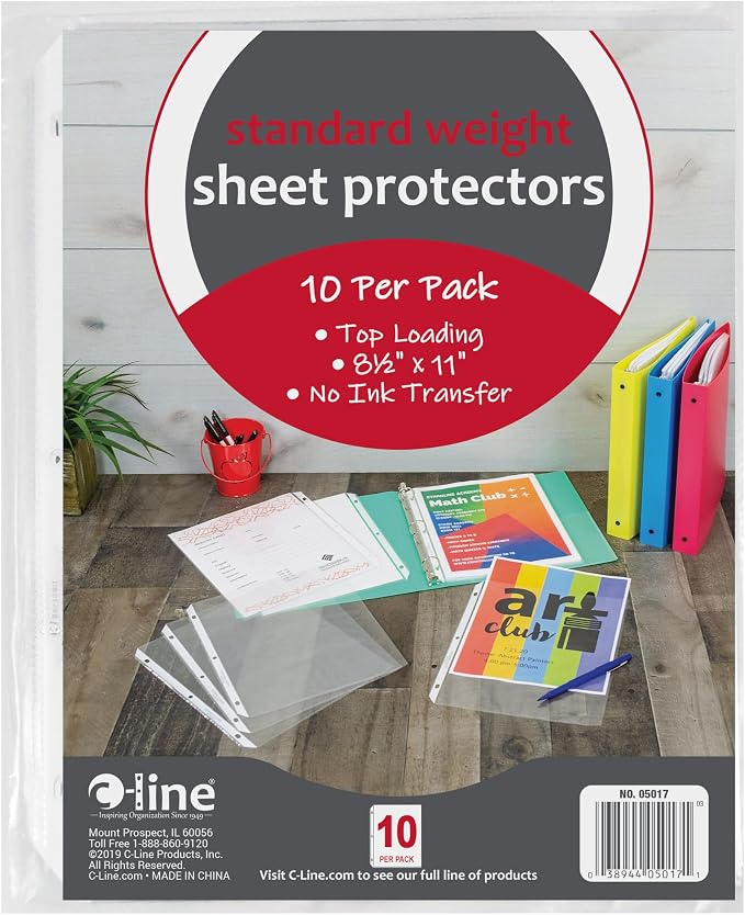 C-Line Top Loading Standard Weight Poly Sheet Protectors, 8.5 x 11 Inch Sheets by C-Line