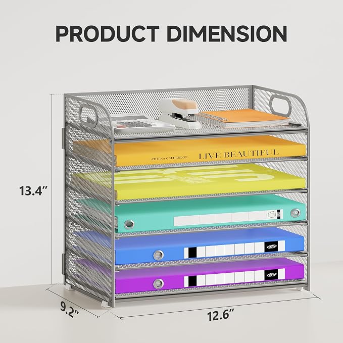 Cawukege 6 Tier Paper Organizer, Mesh Desk Organizer, Metal File Organizer - Image 7