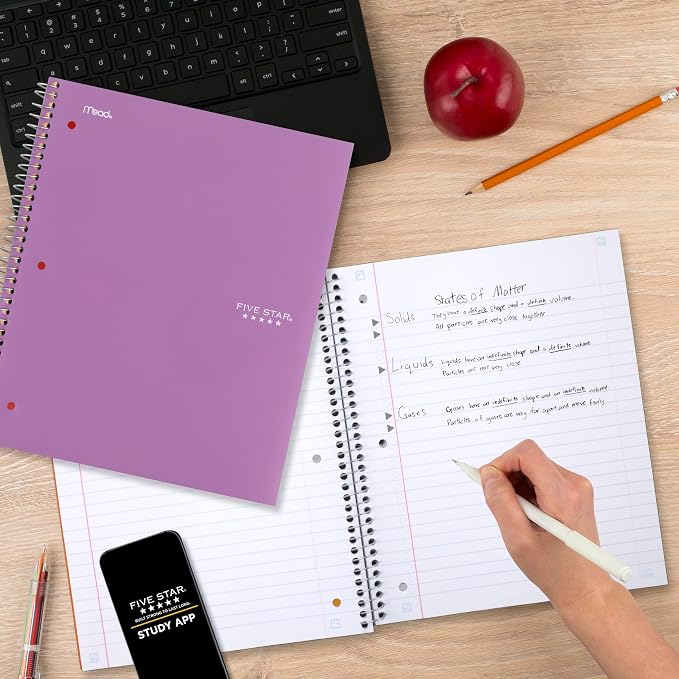 Five Star Spiral Notebook + Study App, 3 Subject, Wide Ruled Paper, 150 Sheets - Image 8