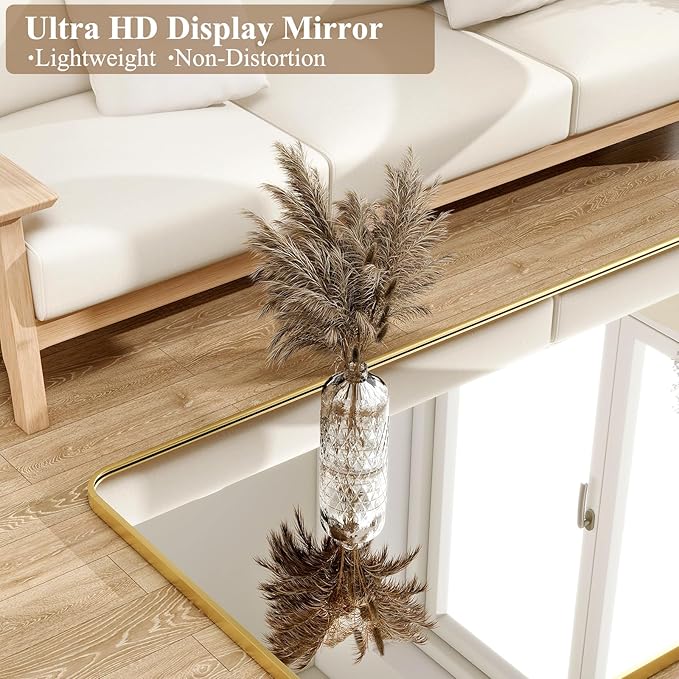 HARRITPURE 80x40 inch Oversized Full Length Mirror Aluminum Frame Floor Mirror Rectangular Full Body Mirror with Stand for Living Room,Bedroom,Cloakroom,Gold-DeskLoop Office