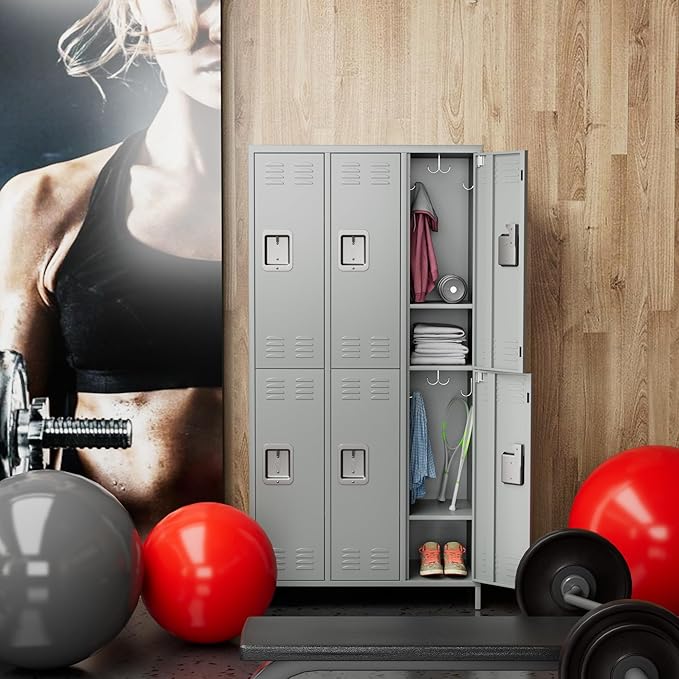 6 Doors Metal Lockers for Employees with Lock,Metal Storage Locker for Employees with 18 Hooks for School,Office, Gym,Home,Assembly Required,6 Doors Light Grey-DeskLoop Office