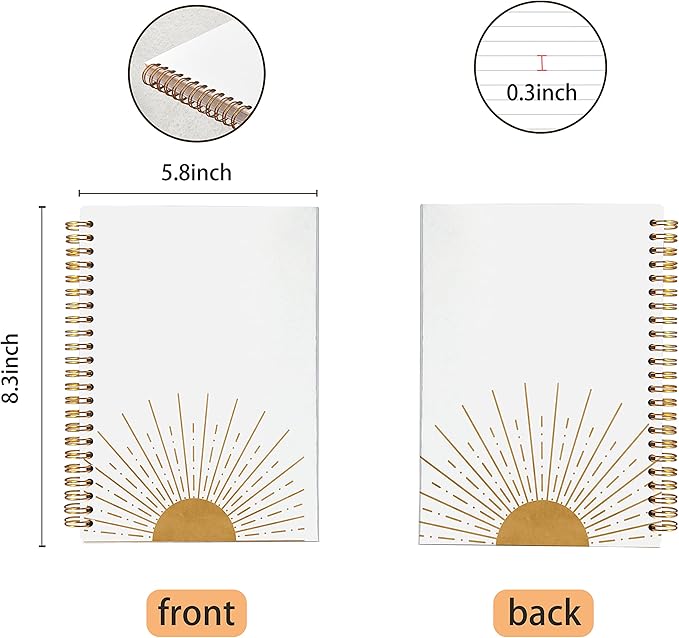 VNWEK Abstract Boho Sun Sunrise Sunset Sunshine Spiral Notebook Journal 5.5×8.3 Inch,Boho Mid-Century Modern Art Lined Hardcover Spiral Notebook for Work Notes Journaling,Boho Gifts for Women Girls-DeskLoop Office