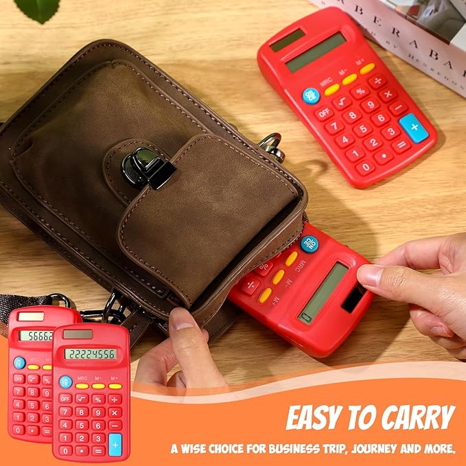 24 Pieces Basic Calculators for Students Small Pocket Size 8 Digit Display Mini Calculators Dual Powered Handheld for School Desktop Home(Red)-DeskLoop Office
