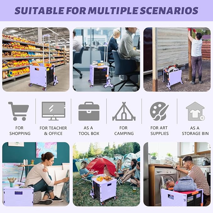 FELICON SELORSS Folding Utility Climber Cart Portable Rolling Crate-Purple | - Image 5