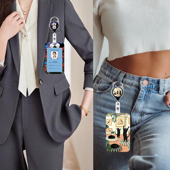 Skeleton ID Badge Holder Cute Rose Heavy Duty Retractable Badge Reel ID Holder - Image 4