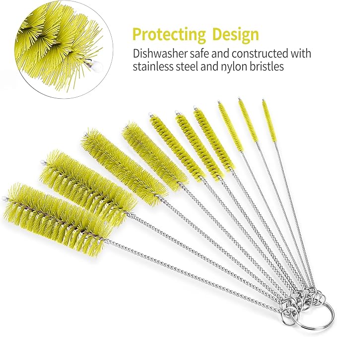 CiaraQ Bottle Cleaning Brushes, 8 Inch Nylon Tube Brush Set | Yellow Cleaner - Image 4