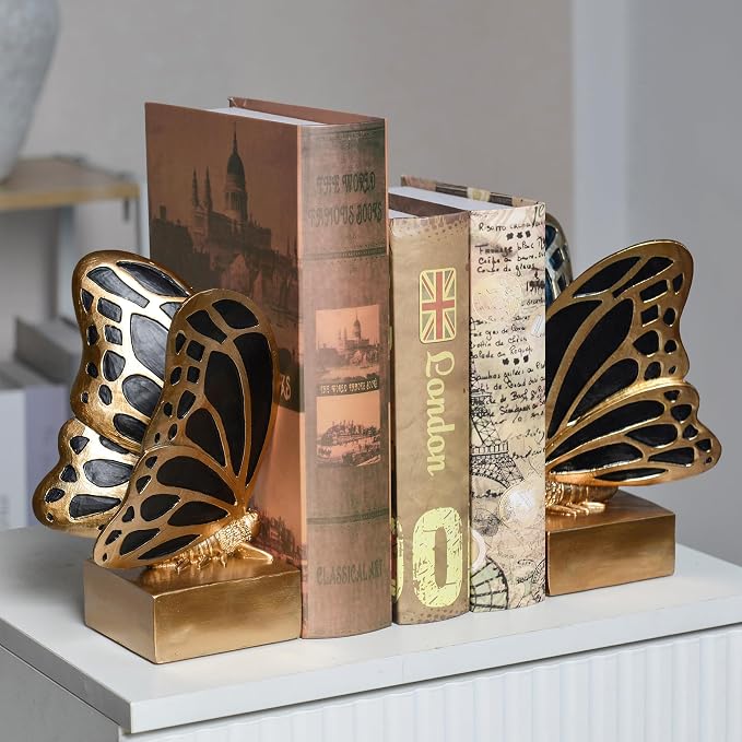 Vintage Brass Butterfly Bookends, Resin Book Ends - Image 7