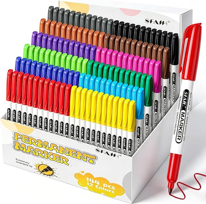 SFAIH 144 Pack Permanent Markers Bulk by SFAIH