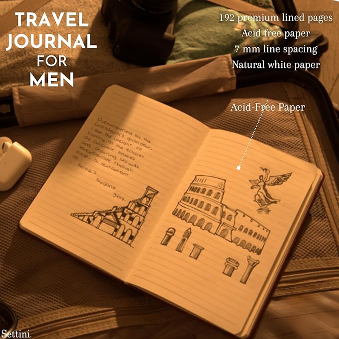 SETTINI® Lined Journal - Compass Journal for Writing Gift Set - Hardcover Vegan Leather, Includes Luxury Pen in a Unique Pen Holder, 192 Pages, 6 x 8.5 inches, Birthday Gift-DeskLoop Office