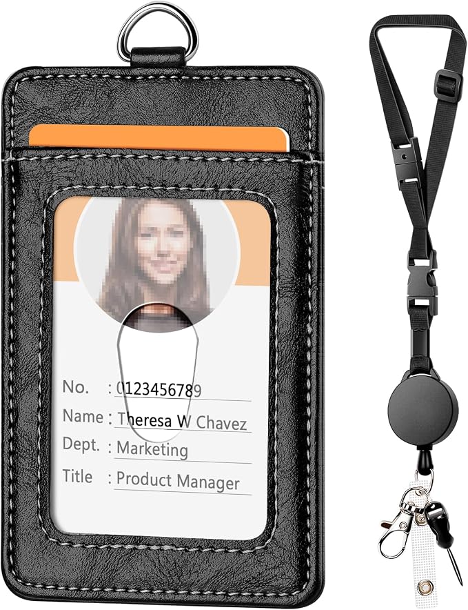 Leather Badge Holder and Adjustable Retractable Lanyards, Quick Release Buckle by Coloryourlife