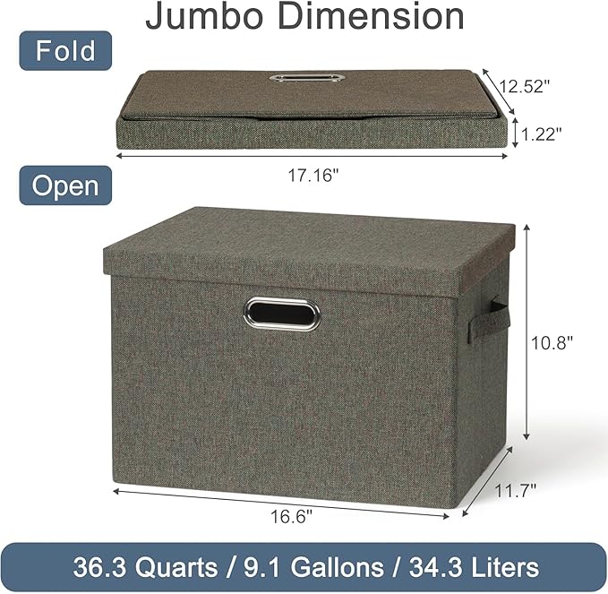 Large 17" 36 Quart Collapsible Stackable Storage Bins with Lids, 3 Packs Dark green Foldable Fabric Closet Storage Boxes with Lids, Heavy-duty Linen Cube Baskets(17x12x11)-DeskLoop Office