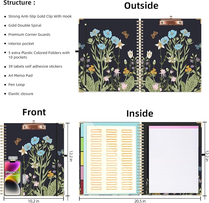 Ospelelf Clipboard with Storage 8.5 X 11，Padfolio Organizer, Spiral Portfolio - Image 2