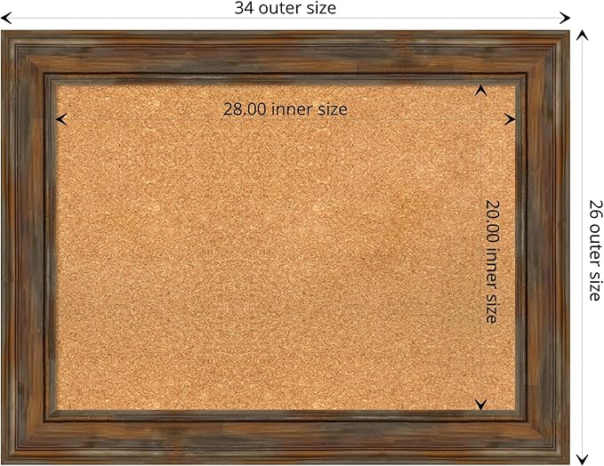 Amanti Art Natural Cork Board for Wall, 26x34 Vision Board with Brown Wood Frame, Medium Corkboard Office Decor for Home Organization, Rustic Farmhouse Corkboard Pinboard to display items for home-DeskLoop Office