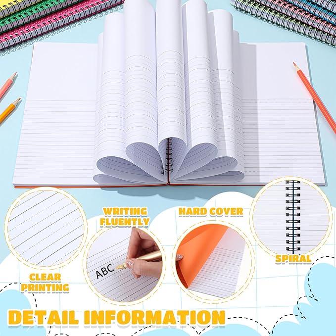 Henoyso 10 Pcs 100/50 Sheets Primary Composition Notebook K-2 Bulk Spiral Primary Journal Drawing Handwriting Practice for Kids Kindergarten 1st 2nd Back to School Supplies (Stylish Color,100 Sheets)-DeskLoop Office