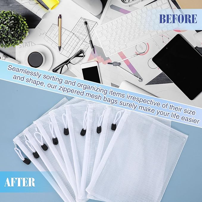 Jetec 32 Pcs Mesh Zipper Bags Toy Storage Bikini Organizer Bag Bolsas Para Guardar Trajes De Baño Waterproof Zipper Reusable Pouch Puzzle Multipurpose for Storage Office(White,9 x 7 Inch)-DeskLoop Office
