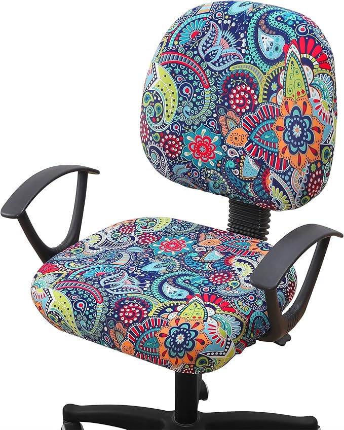 Smiry Stretch Printed Office Computer Chair Covers, Universal Washable Removable Desk Rotating Chair Slipcovers Protector, Seat + Backrest Cover - Blue Green-DeskLoop Office