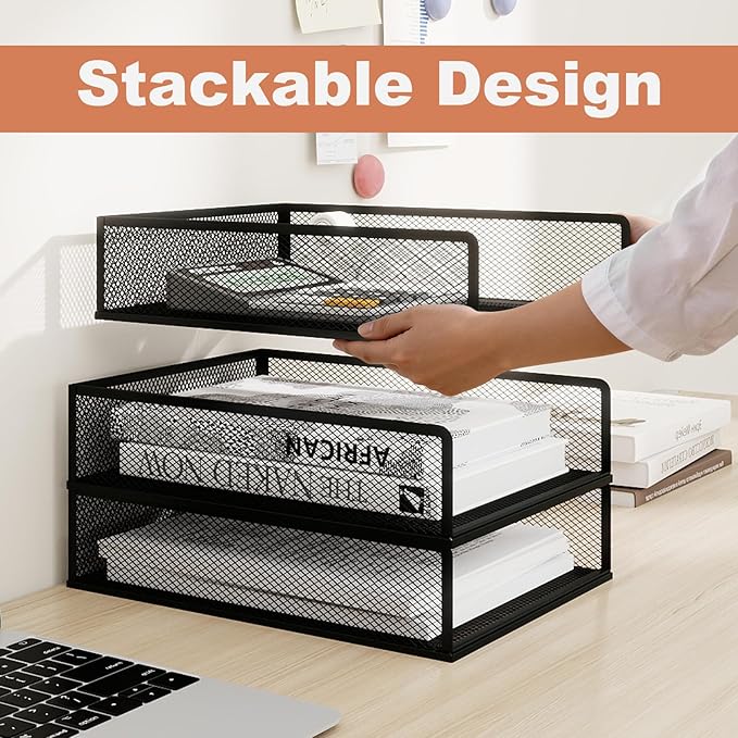 Natwind 3-Tier Stackable Metal Mesh Letter Paper Tray Organizer, Mail Tray - Image 3