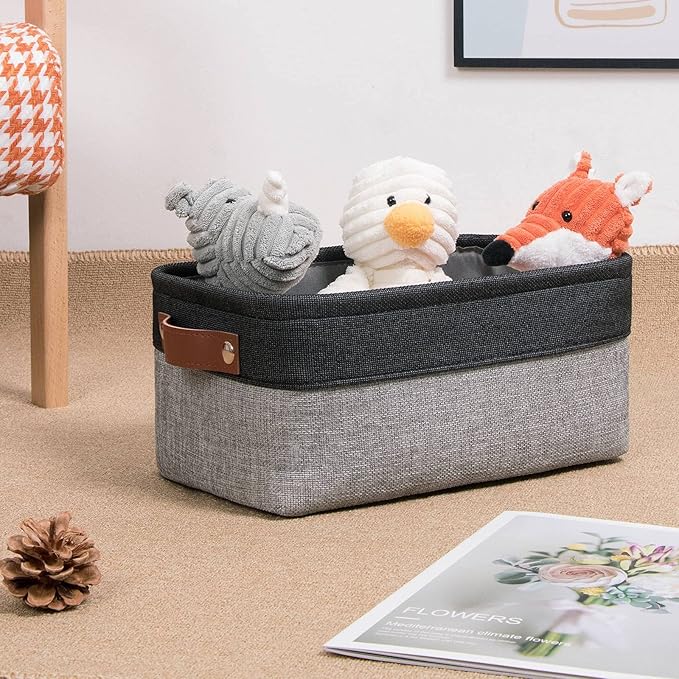 DULLEMELO Small Storage Baskets for Shelves, Small Fabric Collapsible Rectangular Storage Bins for Shelves, Closets, Nursery, Home, Office, Empty Gift Baskets (6-Pack, Black&Gray)-DeskLoop Office