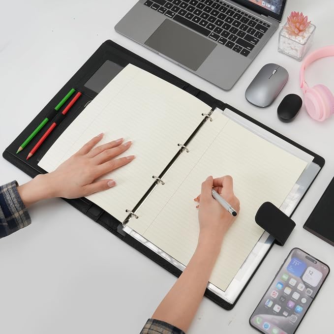 Wonderpool A4 PU Leather 3 & 4 Ring Holder Writing Portfolio Multi Document Case - Image 3