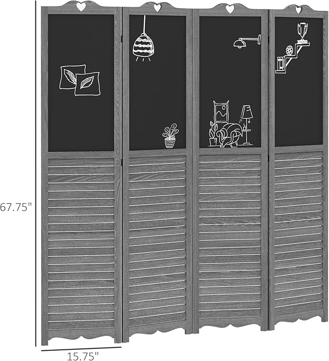 NicBex Room Divider 4 Panel Room Dividers with Black Boards Partition Room Dividers and Folding Privacy Screens 5.5 FT Wall Divider for Home, Office, Room Separation,63.75"W x 0.75"D x 67.75"H,Gray-DeskLoop Office