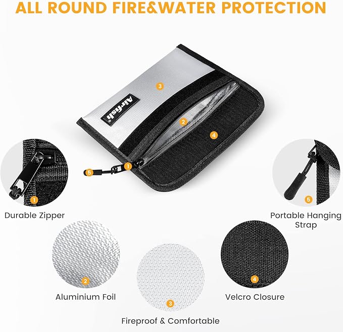 Airfish Fireproof Money Bag, 5 x 8 inches Fireproof Wallet, Waterproof Cash Bag - Image 6