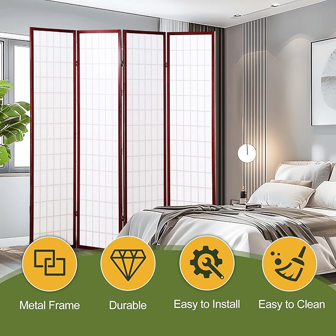 NicBex Room Divider 4 Panel Room Dividers with Oriental Style Partition Room Dividers and Folding Privacy Screens Wall Divider for Home, Office, Room Separation,72" W x 2" D x 72" H, Cherry-DeskLoop Office