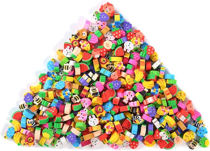 300 Pieces Mini Erasers for Kids, Bulk Small Animal Fruit Pencil Erasers by TDOCK
