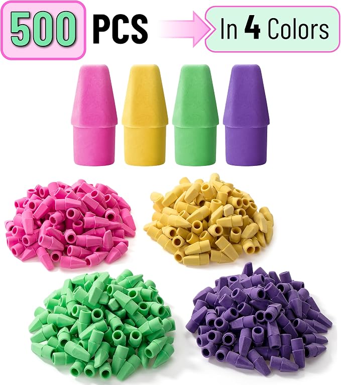 Mr. Pen- Pencil Erasers Toppers, 500 Pack, Vibrant Colors | Erasers - Image 2