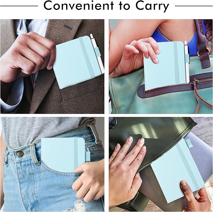 feela 15 Pack Pocket Small Notebooks Bulk, Mini Cute Memo Notepads Hardcover College Ruled Lined Journals with Pen Holder for Women Girls Office School, with 15 Black Pens, 3.5”x 5.5”, A6, Sky Blue-DeskLoop Office