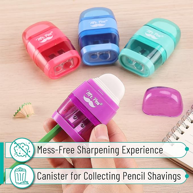 Mr. Pen- Pencil Sharpener & Eraser, 4 Pack | 2-in-1 Manual Sharpeners - Image 8